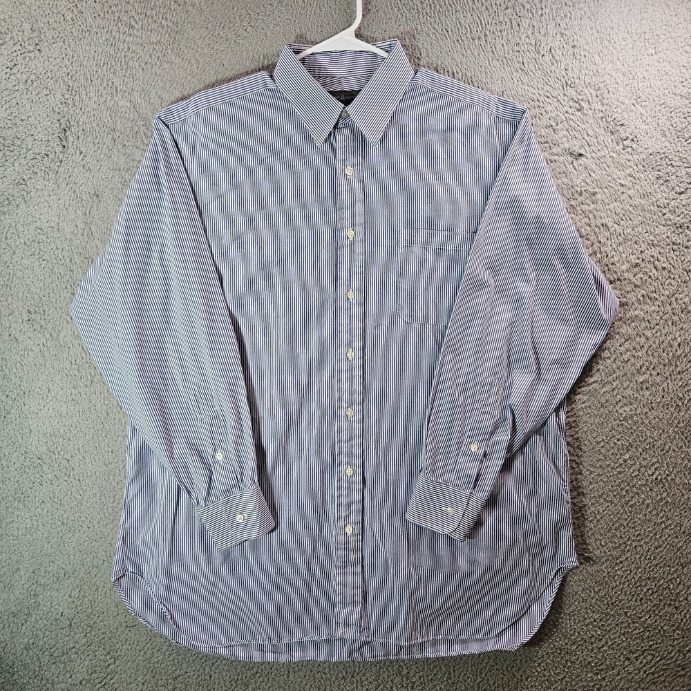 Robert Talbott Dress Shirt Men 16.5 34 Button Up White Blue Striped -Pls Read